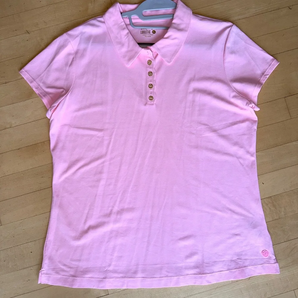 Lilly Pulitzer Pink Frida Scallop Golf Shirt, XL,  CB2579 - Picture 2 of 4